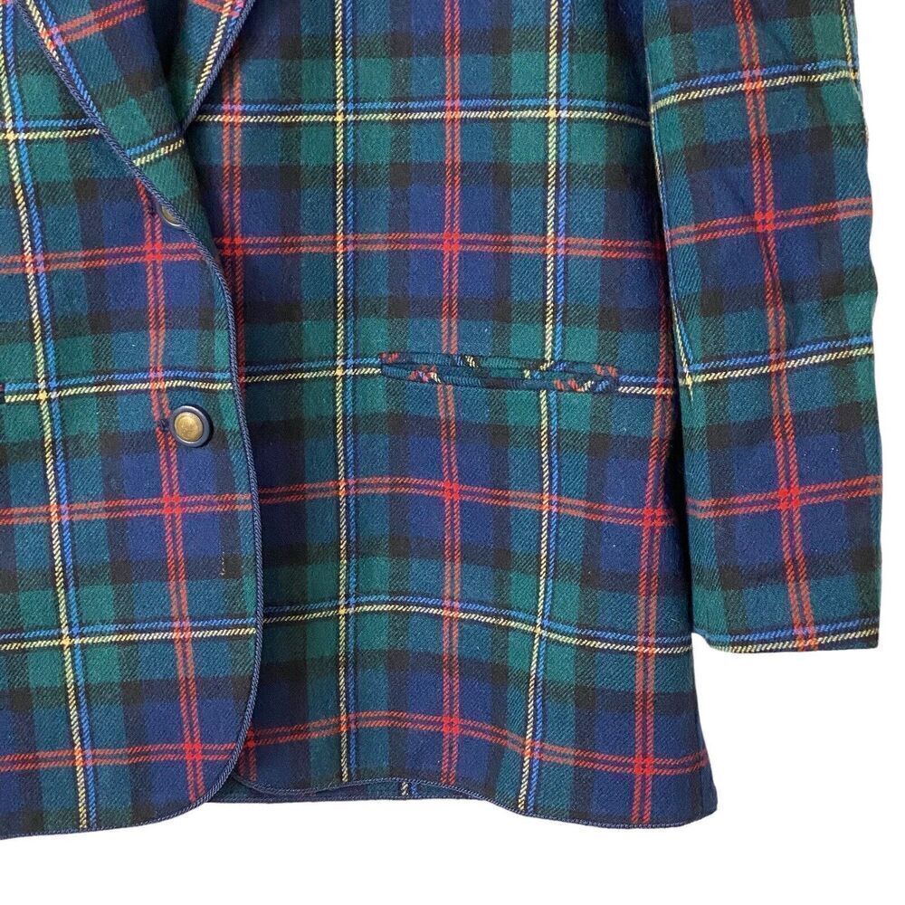 Vintage Pendleton Blazer Jacket Womens 14 Petite Green Tartan Wool Check Preppy - Picture 5 of 9